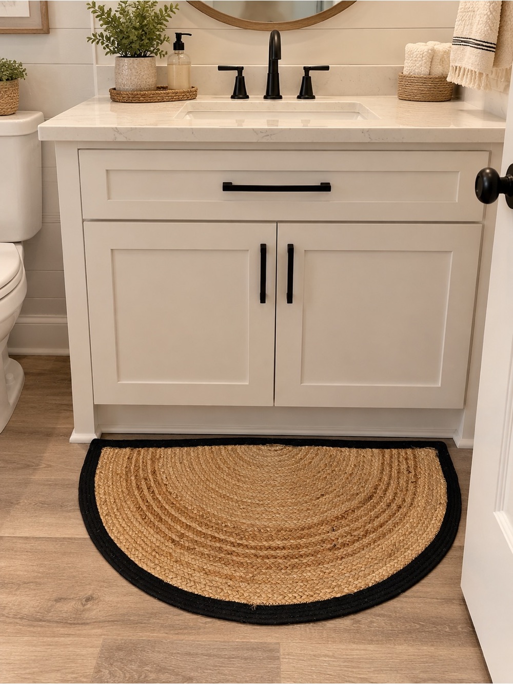 Natural Jute Half-Round Doormat with Black Trim